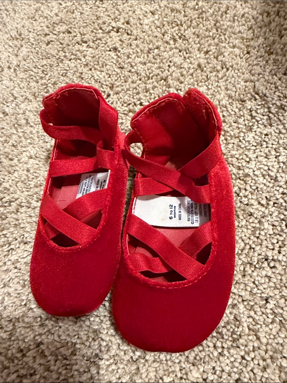 Janie and Jack Red Velvet Crisscross Baby Ballet Flats